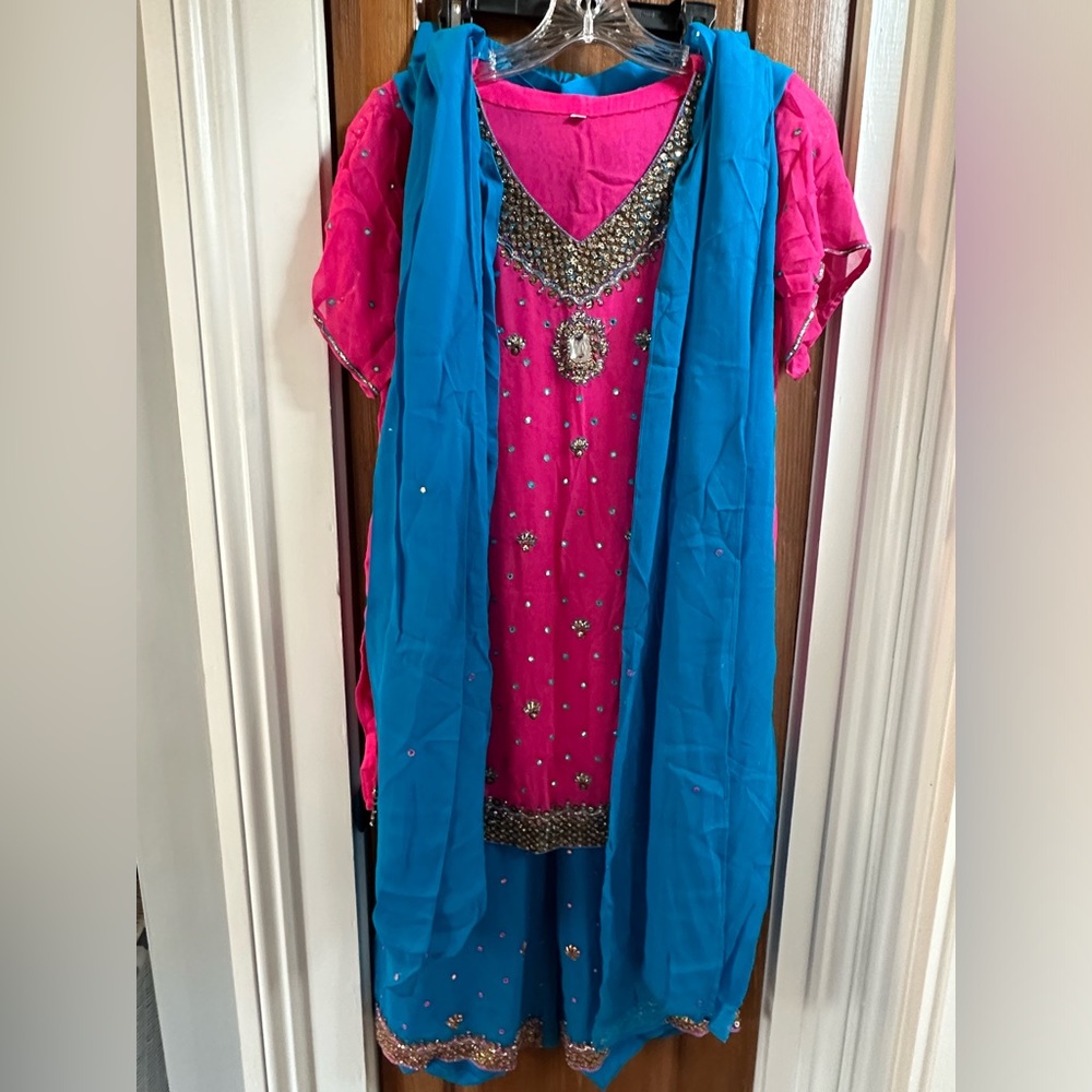 Bright pink and blue embellished punjabi set